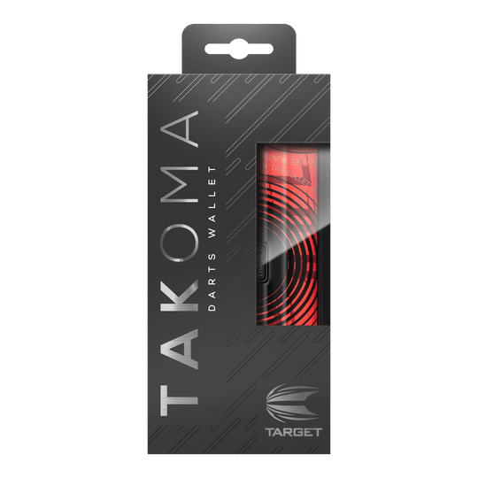 Pouzdro na šipky Target Takoma Stephen Bunting Die Abbildung zeigt die Verpackung des Produktes „Target Takoma Stephen Bunting Dartcase“. Das Etui ist rot-schwarz gestaltet und befindet sich in einer eleganten, schwarzen Box mit Sichtfenster.