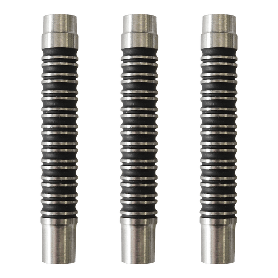 Dargestellt ist ein Set der McDart Black Ring 2 Softdart Barrels - 18g. Das Set zeigt schwarze Dart-Barrels mit Ringen.