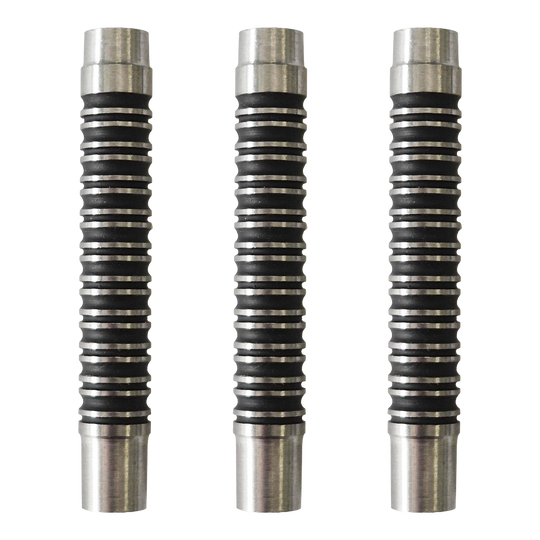 McDart Black Ring 2 Softdart Barrels - 18g Dargestellt ist ein Set der McDart Black Ring 2 Softdart Barrels - 18g. Das Set zeigt schwarze Dart-Barrels mit Ringen.