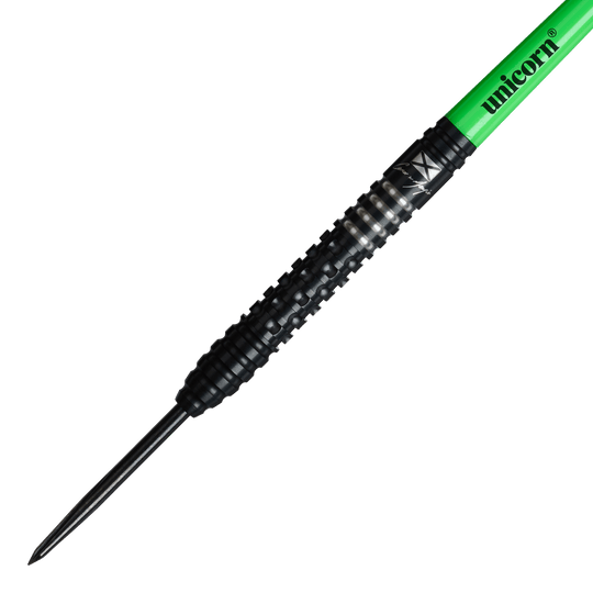 Unicorn Wraith Cameron Menzies Steeldarts mit einem Gewicht von 23g sind dargestellt. Diese Darts sind besonders für präzises Werfen konzipiert.