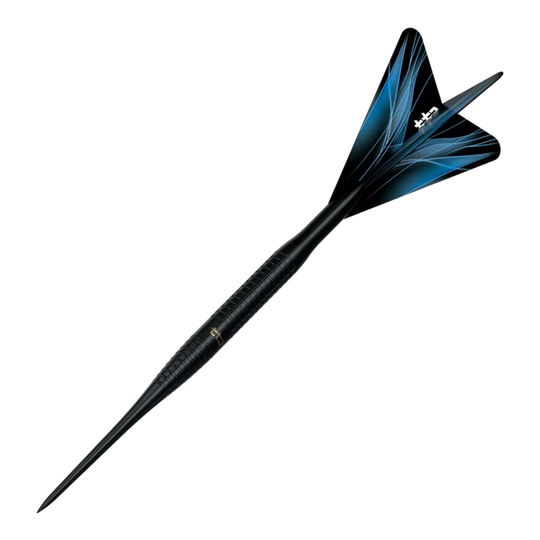 Caliburn TTD Complete Titanium T3 černé ocelové šipky - 7g Das Bild zeigt die Caliburn TTD Complete Titanium T3 Black Steeldarts mit einem Gewicht von 7g. Die Darts haben ein schwarzes und titanfarbenes Design.