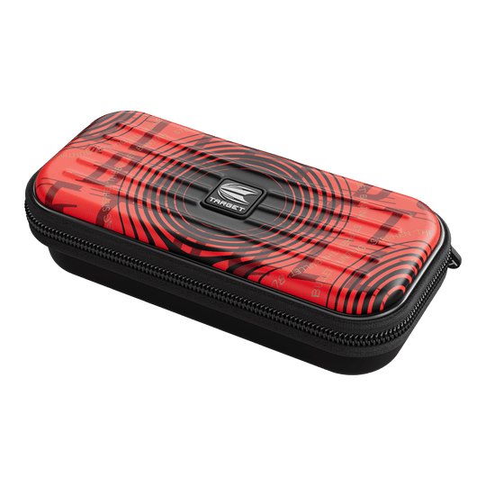 Pouzdro na šipky Target Takoma Stephen Bunting Das Bild zeigt das Produkt "Target Takoma Stephen Bunting Dartcase". Das Etui ist rot mit schwarzen Kreisen und hat einen Reißverschluss.