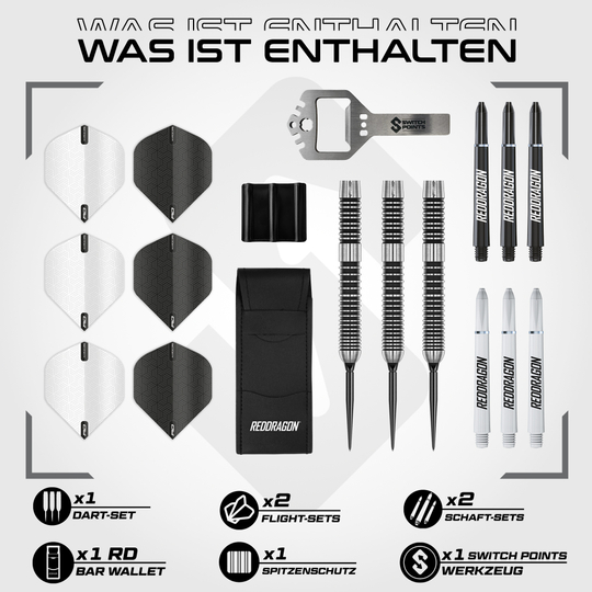 Hier siehst du die Red Dragon Pegasus Switch Point Steeldarts. Diese Steeldarts bieten ein präzises Wurferlebnis.