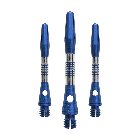 Bulls NL Cetra Aluminium Shafts - Blue Dieses Bild zeigt blaue BullsNL Cetra Aluminium Shafts mit einer Länge von 34 mm. Es handelt sich um ein Set für Dartpfeile.