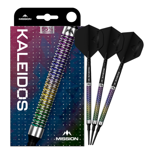 Měkké šipky Mission Kaleidos - 19g Mission Kaleidos Softdarts - 19g ist auf dem Bild zu sehen. Der Softdart ist vollständig abgebildet.
