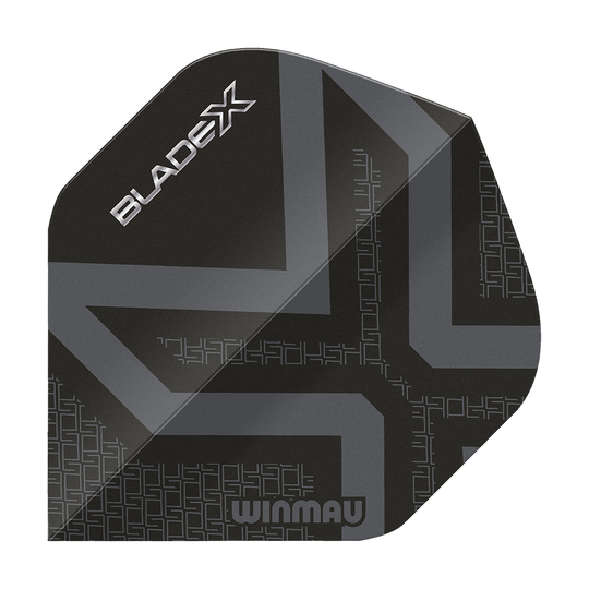 Winmau Prism Delta Blade X Metallic Black No2 Standard Flights Dies ist ein Winmau Prism Delta Blade X Metallic Black No2 Standard Flights. Man sieht ein hochwertiges Dartflugblatt in schwarzem Metall-Look.