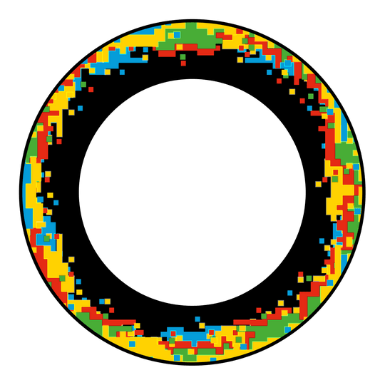 McDart Pixel Dartboard Surround Das Bild zeigt ein Produkt mit der Bezeichnung 'MSF-H1_McDart_Pixel_Dartboard_Surround_Schwarz_2'. Es handelt sich um einen schwarzen Surround für ein Dartboard.