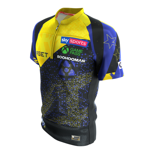 Target Luke Littler Dartshirt 2027 Das Target Luke Littler Dartshirt 2027 ist abgebildet. Dieses Shirt richtet sich an Dartspieler und Fans von Luke Littler.
