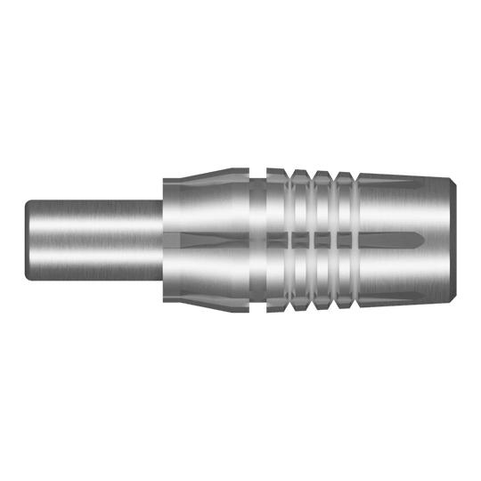 Adaptér pro závitovou hlavu s výstřelem Zwei silberne Adapter für Dartspitzen werden dargestellt. Die Adapter sind metallisch glänzend.