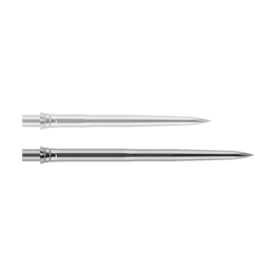 Caliburn EVO dart tips - Smooth - Silver Abgebildet ist eine silberne Dartspitze mit einer Länge von 32mm. Die Spitze hat ein glattes Design und eignet sich für den Einsatz im Dartsport.
