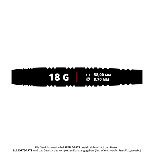 Šipky Mission Javan Brass Soft - 18g Das Bild zeigt den Mission Javan Brass Softdart mit einem Gewicht von 18 Gramm. Die Abmessungen des Darts sind 58,00 mm Länge und 8,70 mm Durchmesser.
