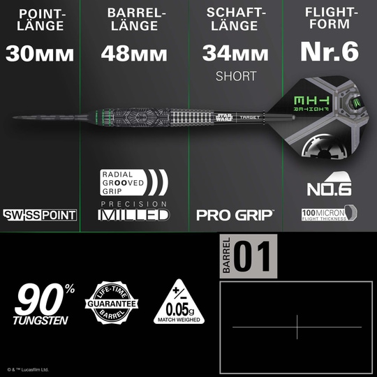 Dardos de acero Target Star Wars Tie Fighter Swiss Point Die Target Star Wars Tie Fighter Swiss Point Steeldarts sind hier abgebildet. Diese Dartpfeile sind von einem Tie Fighter aus Star Wars inspiriert.