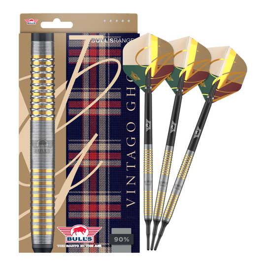 Das Bild zeigt die Bulls NL Vintago Ghost Softdarts - 20g in voller Ansicht. Die Softdarts sind für Freizeit- und Profispieler geeignet.