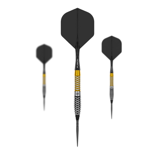 Das Bild zeigt ein Set von Winmau Exion Torpedo Switch Points Steeldarts. Es sind mehrere Steeldart-Spitzen abgebildet.