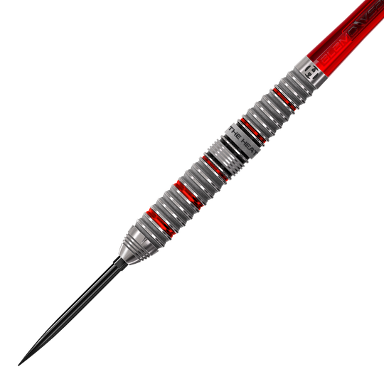 Das Bild zeigt die Harrows Damon Heta Series 4 Quick Point Steeldarts. Die Darts sind speziell für präzises Spiel und hohe Qualität konzipiert.