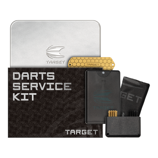 Sada pro servis šipek Target Zu sehen ist das Target Dart Servicing Kit. Dieses Set enthält verschiedene Werkzeuge und Zubehör zum Warten von Darts.