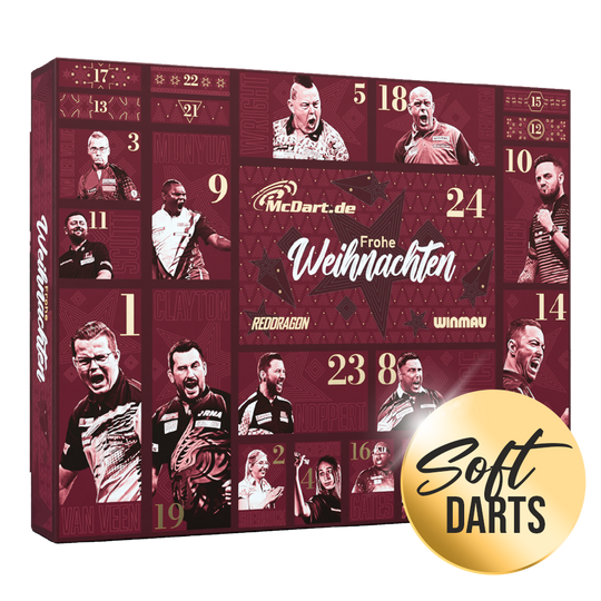 Calendrier de l'Avent McDart Premium 2026 pour les joueurs de fléchettes souples Zu sehen ist der McDart Premium Adventskalender 2026 für Softdart-Spieler. Der Kalender enthält exklusive Überraschungen rund um Softdarts.