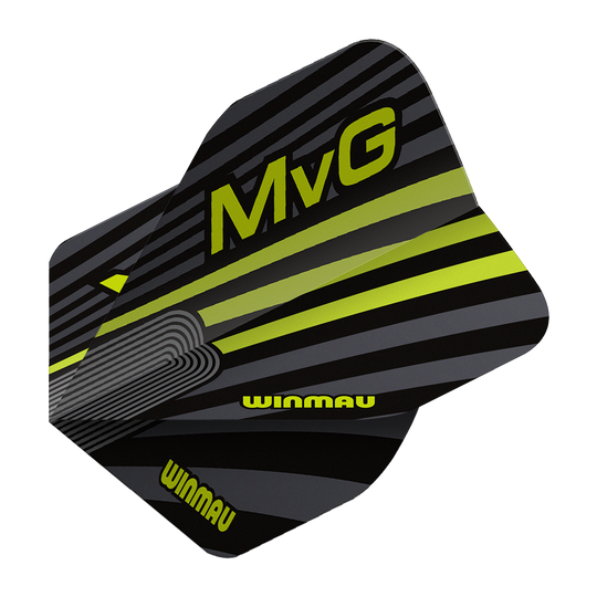 Winmau Prism Delta MvG Gray Green No2 Standard Flights Das Bild zeigt die Winmau Prism Delta MvG Grey Green No2 Standard Flights. Es handelt sich um Dart-Flights in Grau und Grün.