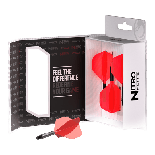 Red Dragon Nitroflite - Black Shaft Red No2 Flights Zu sehen ist Red Dragon Nitroflite - Black Shaft Red No2 Flights. Die Dart-Flights zeigen ein Design in Schwarz und Rot.