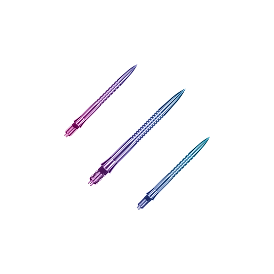 Puntas de dardo Caliburn EZ-EVO - Ranuradas - Arcoíris Das Bild zeigt EVO205 Caliburn EZ-EVO Dartspitzen Grooved Rainbow 28mm als Set. Es handelt sich um mehrfarbige Dartspitzen mit Rillenstruktur.