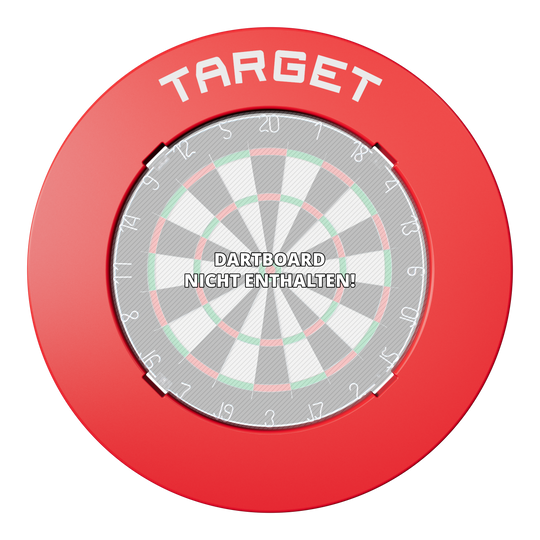 Obložení terče s vroubkovaným terčem Auf dem Bild ist eine runde rote Umrandung für ein Dartboard. Sie erscheint matt und gleichmäßig.