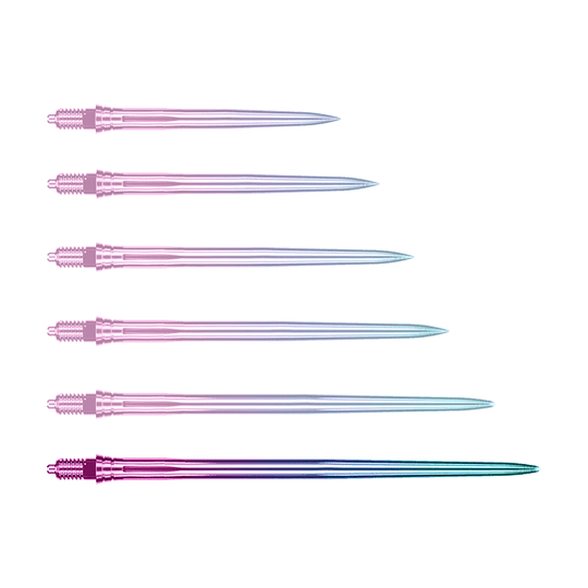 Pointes de fléchettes Caliburn EZ-EVO - Lisses - Arc-en-ciel Das Bild zeigt Dartspitzen mit einem glatten, regenbogenfarbenen Design und einer Länge von 50 mm. Diese Dartspitzen sind ideal für den Einsatz beim Dartspiel geeignet.
