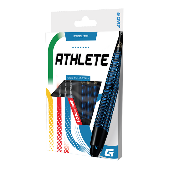 GOAT Athlete Blue Tungsten Steeldarts Das Foto zeigt die GOAT Athlete Black Tungsten Steeldarts. Diese Steeldarts zeichnen sich durch ihre Robustheit aus.