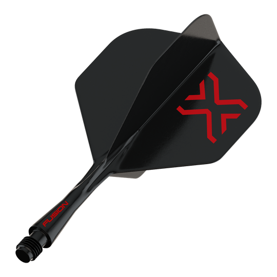 Winmau Fusion Blade X No2 Standard Flight-Shaft-System - Schwarz Das Bild stellt den Artikel 8863_Winmau_Fusion_Blade_X_No2_Standard_Flights_Schwarz_22mm_1 dar. Es handelt sich vermutlich um einen einzelnen schwarzen Dart-Flight mit 22mm Größe.
