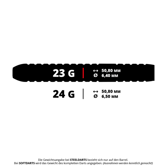 Dardos de acero paralelos Red Dragon Ascend Das Bild zeigt einen Red Dragon Ascend Parallel Steeldart mit 23 Gramm. Es handelt sich um einen professionellen Dartpfeil.