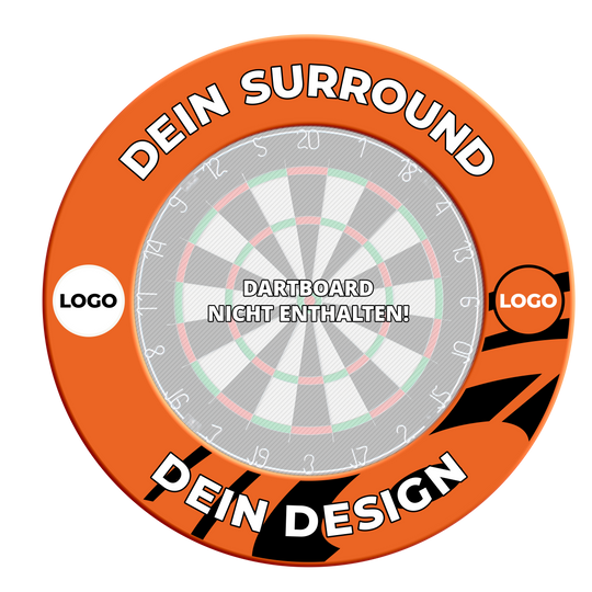 Dartboard Surround mit Deinem Design Abgebildet ist ein Dartboard Surround in Neonorange mit besonderem Design. Der Dateiname lautet 'MSF-NeonOrange_Dartboard_Surround_Wunschdruck_NeonOrange_3'.