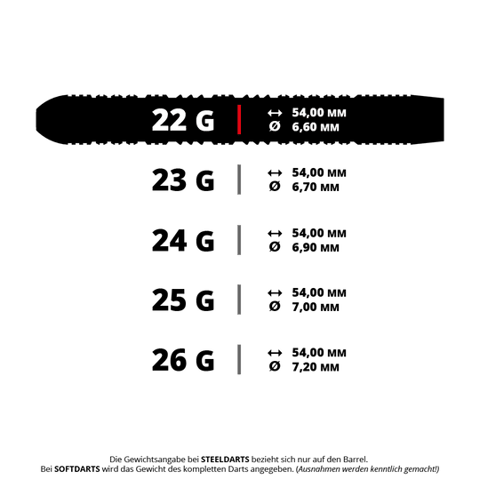 Fléchettes en acier Harrows Impact Dieses Bild zeigt ein Set Harrows Impact Steeldarts mit 22 Gramm. Die Darts sind für Präzisionswürfe im Dartsport konzipiert.