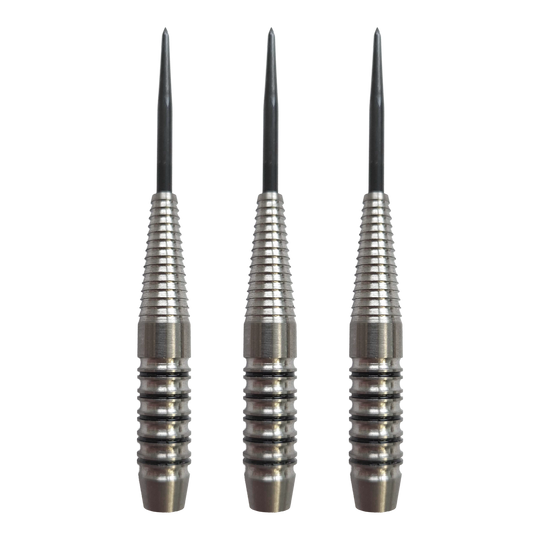 Stalowe lufy do rzutek McDart Black Ring Shark - 24 g Abgebildet ist das Produkt McDart Black Ring Shark Steeldart-Barrels - 24g. Das Bild zeigt Dart-Barrels mit schwarzem Ringmuster.