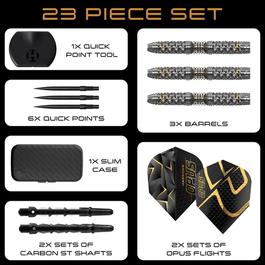 Fléchettes en acier Harrow's Opus Quick Point Auf dem Bild sind die Harrows Opus Quick Point Steeldarts mit 23g zu sehen. Diese Darts eignen sich für das Steeldartspiel.