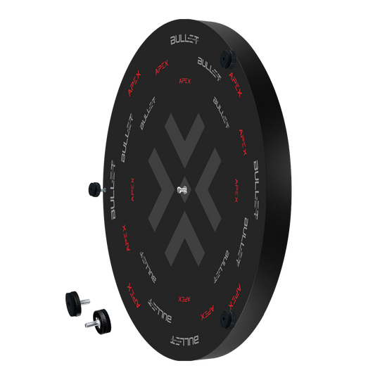 Ocelový terč Bullet Apex Dies ist das Bullet Apex Steeldartboard. Das Bild zeigt das Produkt in Nahaufnahme.