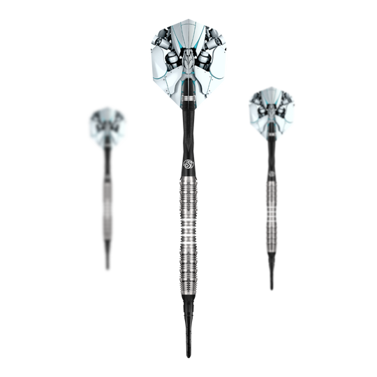Shoty AI Scorpula Soft Darts - 20g Das Bild zeigt ein komplettes Set der Shot AI Scorpula Softdarts - 20g. Es handelt sich um ein Set für Softdart-Spieler.