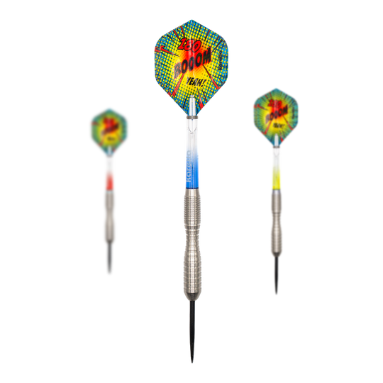 Dardos de acero Karella Comic Line CL-3 - 24 g Dieses Bild zeigt ein Set der Karella Comic Line CL-3 Steeldarts mit 24 Gramm Gewicht. Das Set eignet sich ideal für Präzisionswürfe.