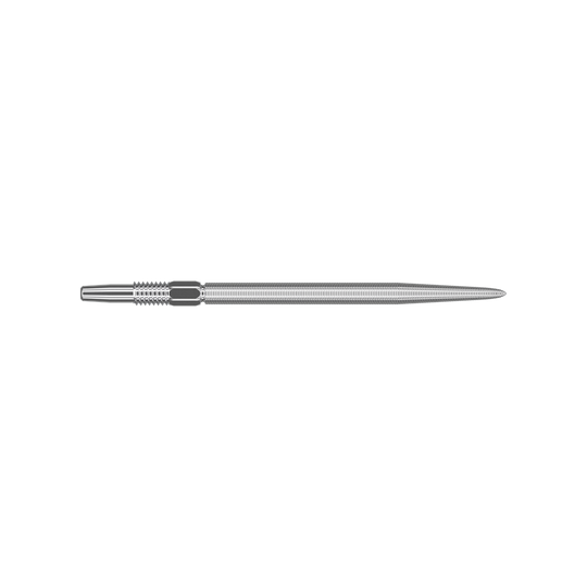 Target Swiss Point Nano Dartspitzen - Silver Dies ist eine silberne Dartspitze mit feiner Riffelung. Sie ist lang und schmal geformt und hat eine glatte Spitze.