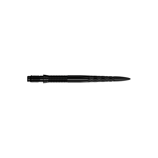 Mission R2.5 Rapid Point DSX Dartspitzen - Schwarz Abgebildet sind schwarze Dartspitzen mit einer Länge von 30 mm. Die Spitzen liegen parallel zueinander.