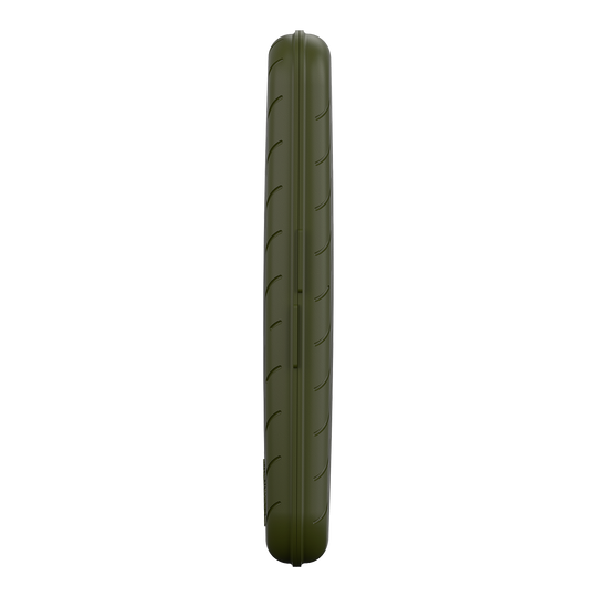 Étui à fléchettes Harrows Slimcase Auf dem Bild ist ein schlankes, grünes Etui von der Seite zu sehen. Das Etui hat eine glatte Oberfläche mit leichten Rillen.
