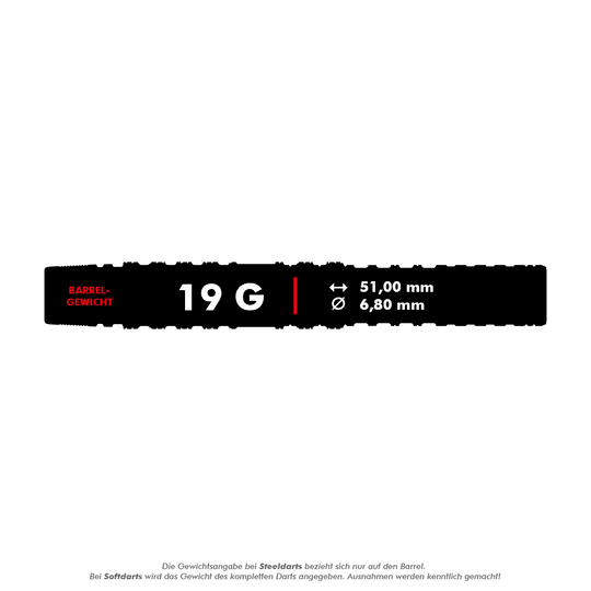Měkké šipky Target Japan Yuta Hayashi Sirius GEN3 - 19g Das Bild zeigt die technischen Daten für die Target Japan Yuta Hayashi Sirius GEN3 Softdarts - 19g. Das Barrel wiegt 19 Gramm, ist 51,00 mm lang und hat einen Durchmesser von 6,80 mm.