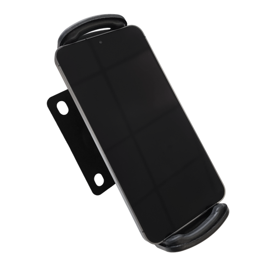 McDart TABSteady Tablet Wandhalterung Die Abbildung zeigt die McDart TABSteady Tablet Wandhalterung mit einem eingespannten Tablet. Die Halterung ist stabil und zur Wandmontage geeignet.