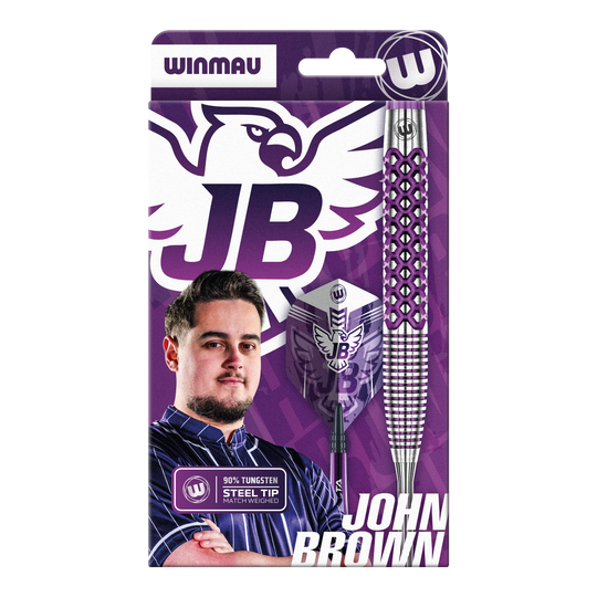 Das Foto zeigt die Winmau John Brown Signature Edition Steeldarts - 23g aus einer anderen Perspektive. Die Pfeile sind hochwertig verarbeitet.