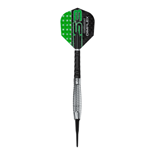 Měkké šipky Harrows Dimplex S3 Bomb Ein einzelner Harrows Dimplex S3 Bomb Softdart ist auf dem Bild zu sehen. Die Oberfläche hat eine erkennbare Struktur.