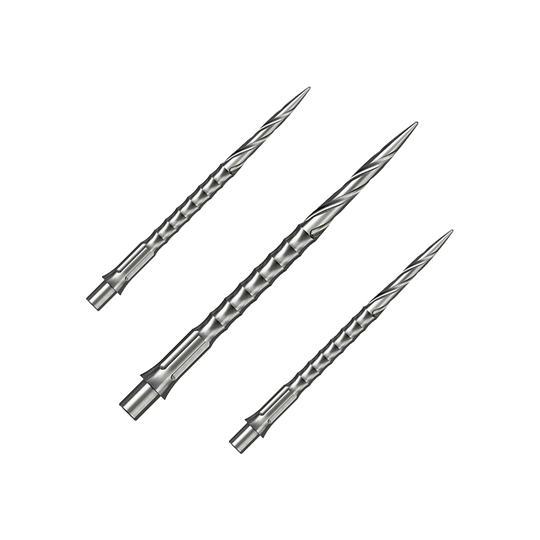 Caliburn System steel dart tips - Spiro - NoLip - silver Das Bild zeigt vermutlich eine Steeldartspitze aus Silber mit einer Länge von 36 mm. Es handelt sich um eine Spiro NoLip Spitze aus dem Caliburn Evo System.
