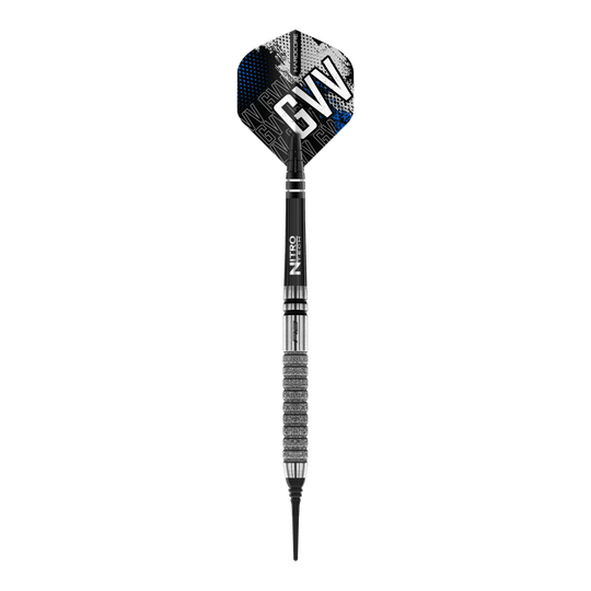 Dardos blandos Red Dragon Gian Van Veen Tour Edition - 20 g Dies ist ein Softdart aus der Serie "Red Dragon Gian Van Veen Tour Edition" mit einem Gewicht von 20g. Der Dart hat ein modernes Design mit silbernen und schwarzen Elementen sowie den Initialen "GVV" auf dem Flight.
