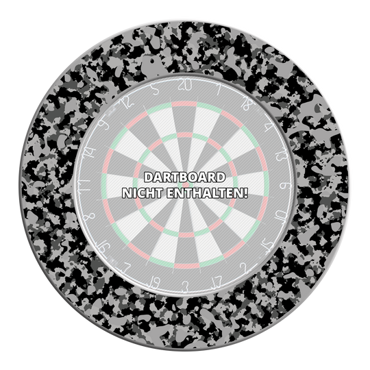McDart Camo Dartboard Surround Auf dem Bild ist das Produkt DBS-CAMO2_McDart_Camo_Dartboard_Surround_Urban_1 zu sehen. Es sieht nach einem Dartboard-Surround in Tarnmuster aus.