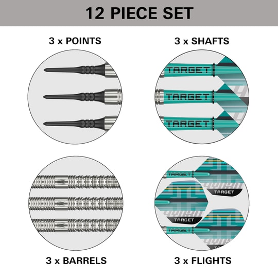 Target Hydro 12 freccette morbide Das Bild zeigt die Target Hydro 12 Softdarts. Diese Darts sind für das Softdartspiel konzipiert.