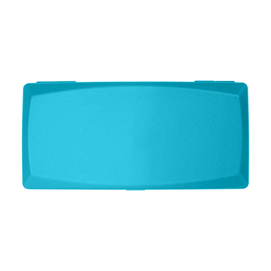 ABS Box Auf dem Bild ist eine rechteckige Box mit einem Deckel zu sehen. Die Box ist himmelblau und hat eine glatte Oberfläche.