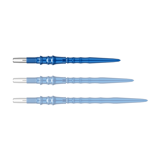 Puntas de dardo Target Japan Premium Swiss Point - Azul Das Bild zeigt ein einzelnes, blaues Dartspitze. Die Spitze ist 30 mm lang.
