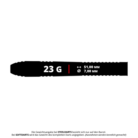 Das Bild zeigt Bulls Max Czerwinski Gurke Steeldarts mit 23g Gewicht. Die Darts sind speziell für fortgeschrittene Dartspieler entwickelt.